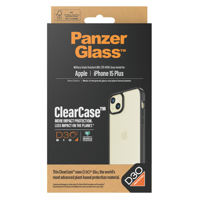 Θήκη ClearCase D3O για iPhone 15 Plus, Μαύρο, PanzerGlass