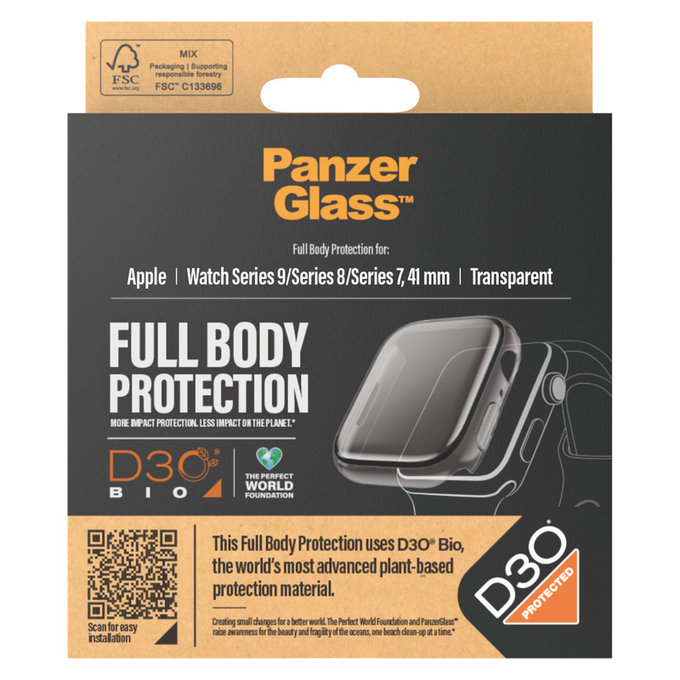 Σκληρυμένο γυαλί Full Body D3O για Apple Watch 9/8/7 41 mm, Διάφανο, PanzerGlass