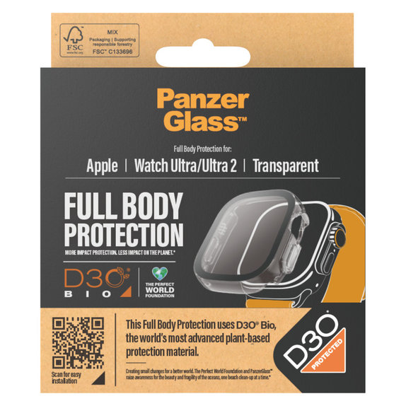 Σκληρυμένο γυαλί Full Body D3O για Apple Watch Ultra/Ultra 2, Διάφανο, PanzerGlass