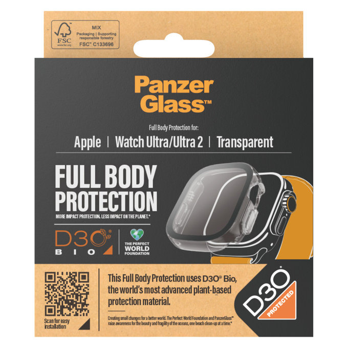Σκληρυμένο γυαλί Full Body D3O για Apple Watch Ultra/Ultra 2, Διάφανο, PanzerGlass