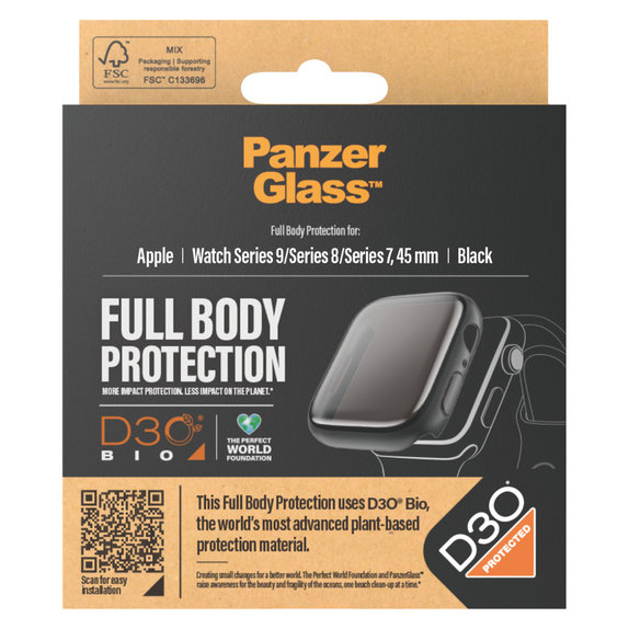 Σκληρυμένο γυαλί Full Body D3O για Apple Watch 9/8/7 45 mm, Μαύρο, PanzerGlass