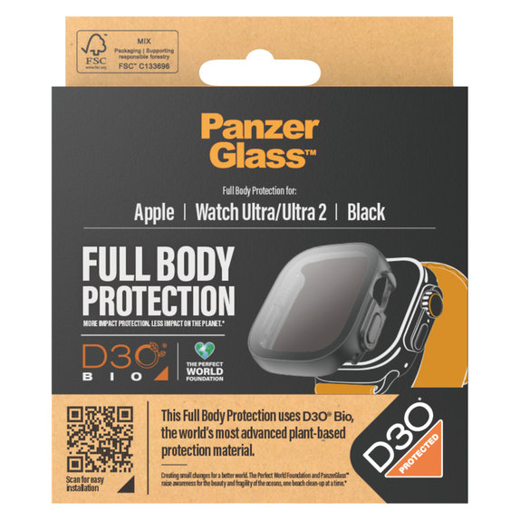 Σκληρυμένο γυαλί Full Body D3O για Apple Watch Ultra/Ultra 2, Μαύρο, PanzerGlass