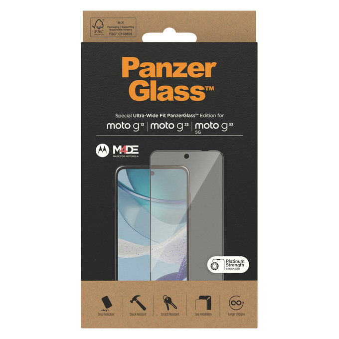 Σκληρυμένο γυαλί UWF για Motorola Moto G13/G23/G53 5G, Μαύρο, PanzerGlass