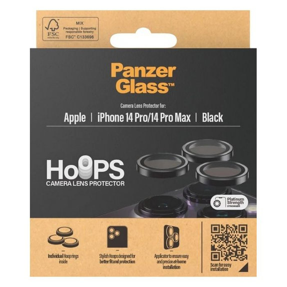 Προστατευτικό Φακού Κάμερας Hoops για iPhone 14 Pro, 14 Pro Max, Μαύρο, Black, PanzerGlass