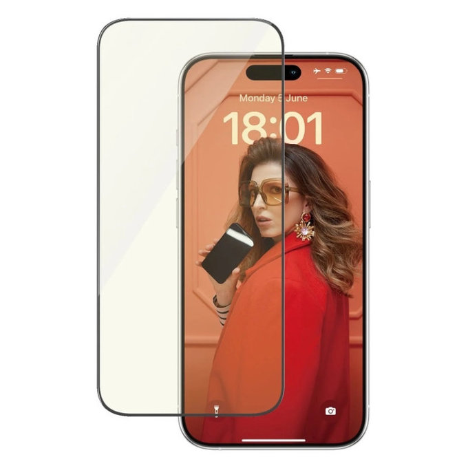 Προστατευτικό γυαλί UWF Eyecare με εφαρμογέα για iPhone 15 Pro, Μαύρο, PanzerGlass