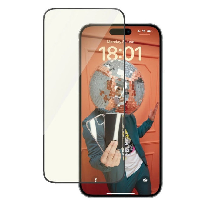 Προστατευτικό γυαλί UWF Eyecare με εφαρμογέα για iPhone 15 Plus, Μαύρο, PanzerGlass