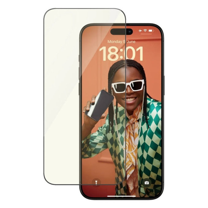Προστατευτικό γυαλί UWF Eyecare με εφαρμογέα για iPhone 15 Pro Max, Μαύρο, PanzerGlass