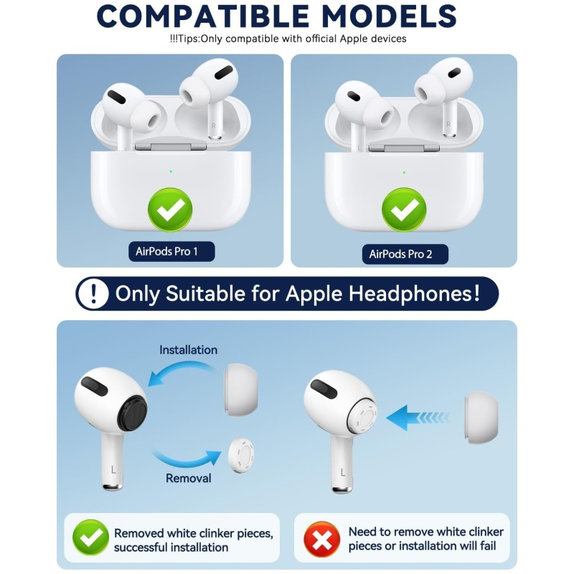 AirPods Pro Tips, Σετ 2τμχ (L, S), λευκό, White, FixPremium