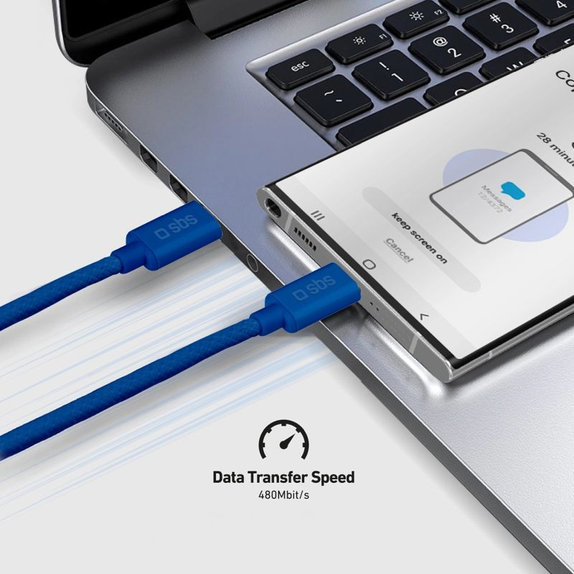 SBS - Καλώδιο USB-C/USB-C, 60W, PD, 1.5m, μπλε