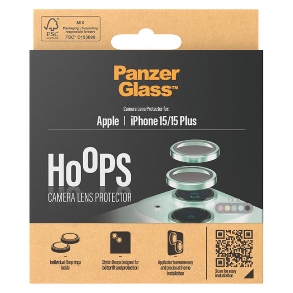Προστατευτικό φακού κάμερας Hoops για iPhone 15/15 Plus, Πράσινο, PanzerGlass
