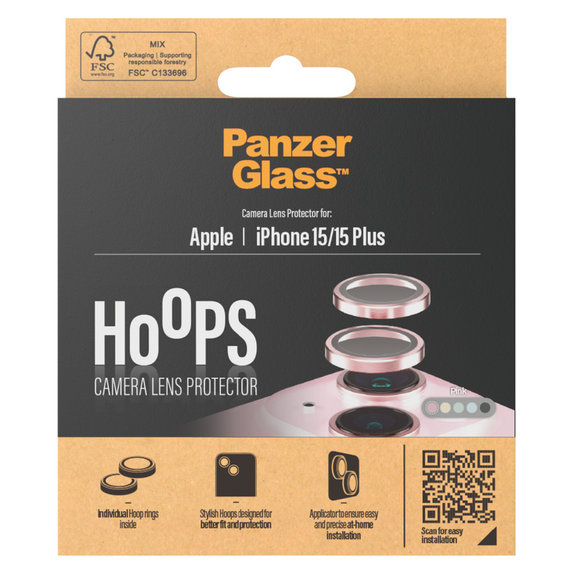 Προστατευτικό φακού κάμερας Hoops για iPhone 15/15 Plus, Ροζ, PanzerGlass