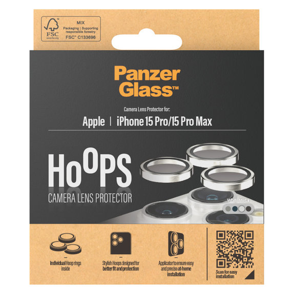 Προστατευτικό φακού κάμερας Hoops για iPhone 15 Pro/15 Pro Max, White Metal, PanzerGlass
