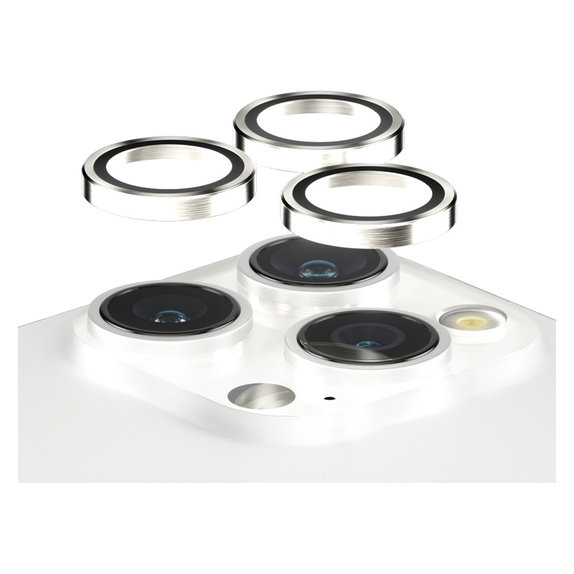 Προστατευτικό φακού κάμερας Hoops για iPhone 15 Pro/15 Pro Max, White Metal, PanzerGlass