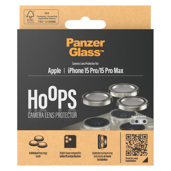 Προστατευτικό φακού κάμερας Hoops για iPhone 15 Pro/15 Pro Max, Natural Metal, PanzerGlass