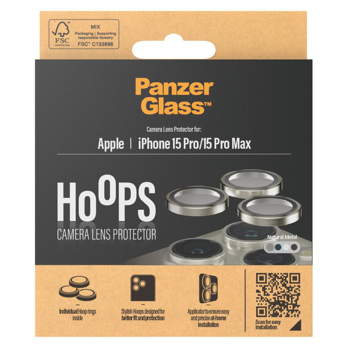 Προστατευτικό φακού κάμερας Hoops για iPhone 15 Pro/15 Pro Max, Natural Metal, PanzerGlass