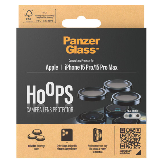 Προστατευτικό φακού κάμερας Hoops για iPhone 15 Pro/15 Pro Max, Blue Metal, PanzerGlass