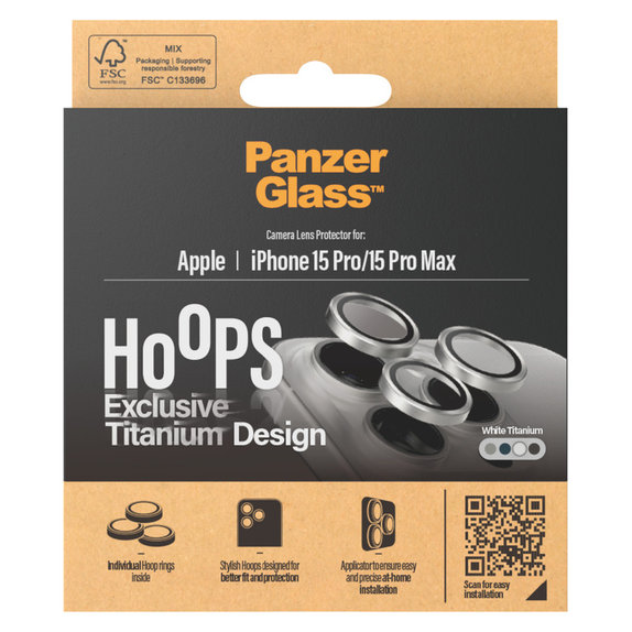 Προστατευτικό φακού κάμερας Hoops για iPhone 15 Pro/15 Pro Max, White Titanium, PanzerGlass