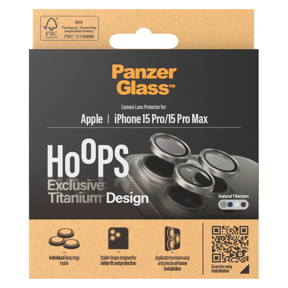 Προστατευτικό φακού κάμερας Hoops για iPhone 15 Pro/15 Pro Max, Natural Titanium, PanzerGlass