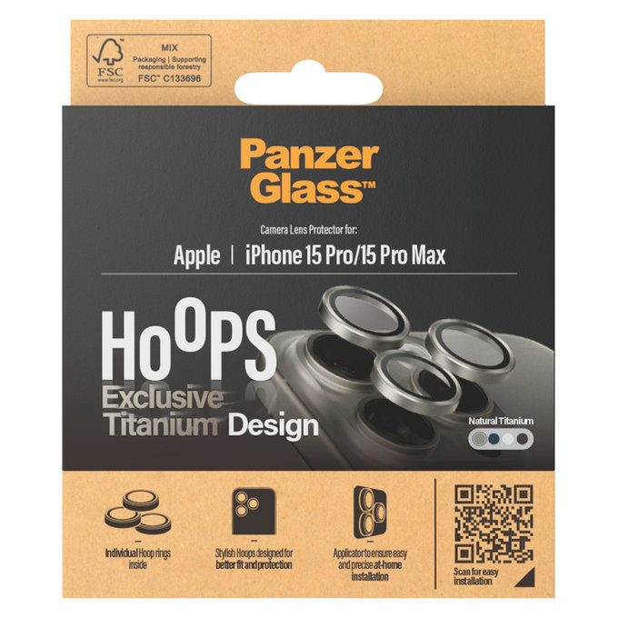 Προστατευτικό φακού κάμερας Hoops για iPhone 15 Pro/15 Pro Max, Natural Titanium, PanzerGlass