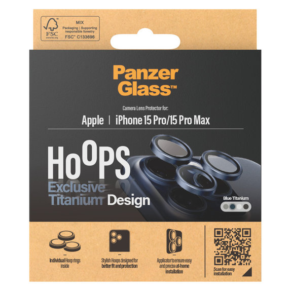Προστατευτικό φακού κάμερας Hoops για iPhone 15 Pro/15 Pro Max, Blue Titanium, PanzerGlass