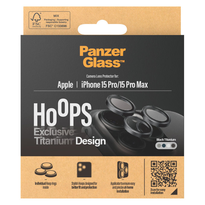 Προστατευτικό φακού κάμερας Hoops για iPhone 15 Pro/15 Pro Max, Black Titanium, PanzerGlass