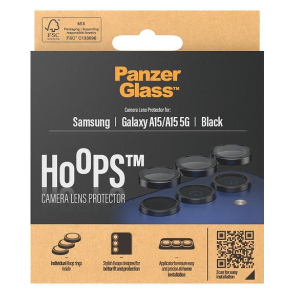Προστατευτικό Φακού Κάμερας Hoops για Samsung A15, Μαύρο, Black, PanzerGlass