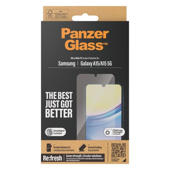 Προστατευτικό Γυαλί με εφαρμοστή για Samsung A15 5G, Re:fresh UWF, Μαύρο, Black, PanzerGlass