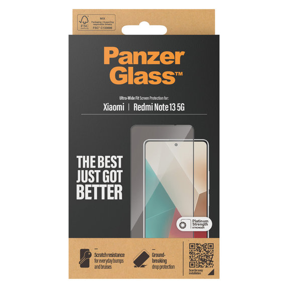 Σκληρυμένο γυαλί UWF για Xiaomi Redmi Note 13, Μαύρο, PanzerGlass