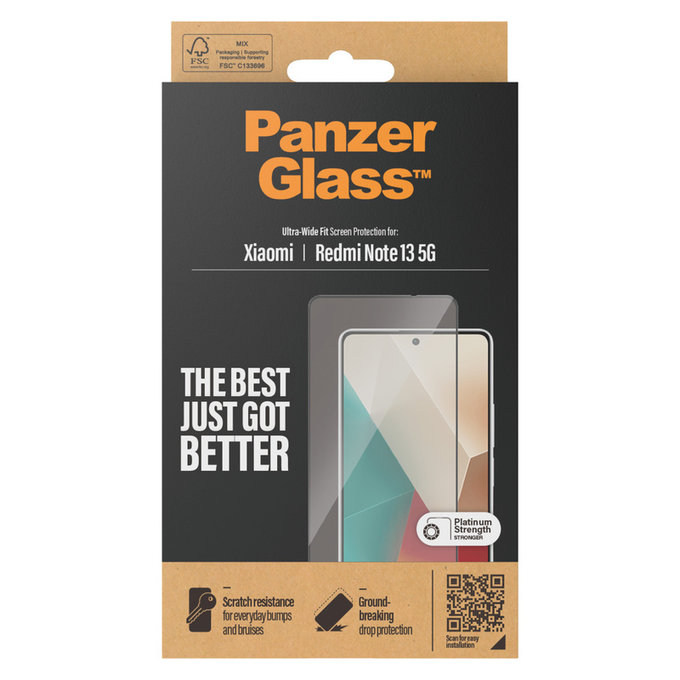 Σκληρυμένο γυαλί UWF για Xiaomi Redmi Note 13, Μαύρο, PanzerGlass
