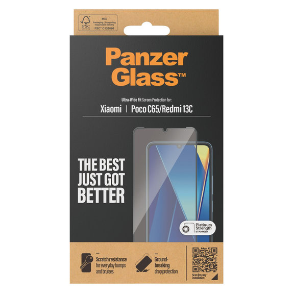 Σκληρυμένο γυαλί UWF για Xiaomi Redmi 13C, Μαύρο, PanzerGlass