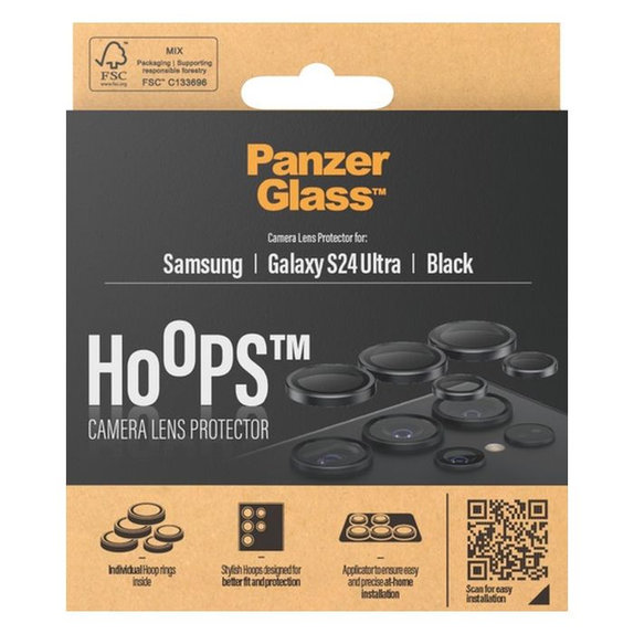 Προστατευτικό Φακού Κάμερας Hoops για Samsung S24 Ultra, Μαύρο, Black, PanzerGlass