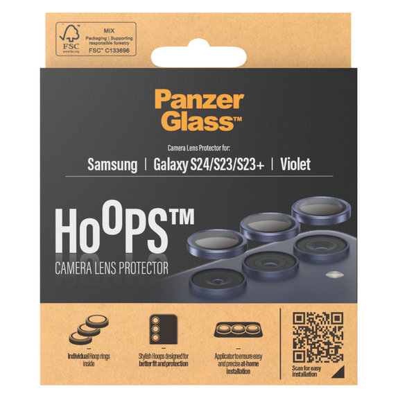 Προστατευτικό φακού κάμερας Hoops για Samsung Galaxy S24/S23/S23+, Μωβ, PanzerGlass