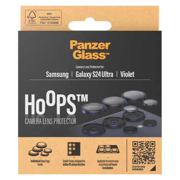 Προστατευτικό φακού κάμερας Hoops για Samsung Galaxy S24 Ultra, Μωβ, PanzerGlass