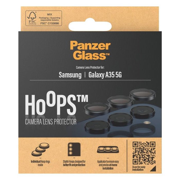 Προστατευτικό Φακού Κάμερας Hoops για Samsung A35, Μαύρο, Black, PanzerGlass