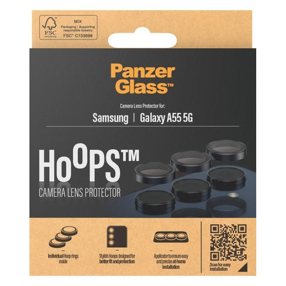 Προστατευτικό Φακού Κάμερας Hoops για Samsung A55, Μαύρο, Black, PanzerGlass