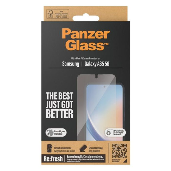 Προστατευτικό Γυαλί με εφαρμοστή για Samsung A35 5G, Re:fresh UWF, Μαύρο, Black, PanzerGlass