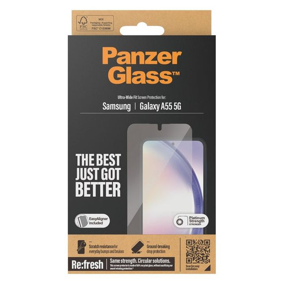 Προστατευτικό Γυαλί με εφαρμοστή για Samsung A55 5G, Re:fresh UWF, Μαύρο, Black, PanzerGlass