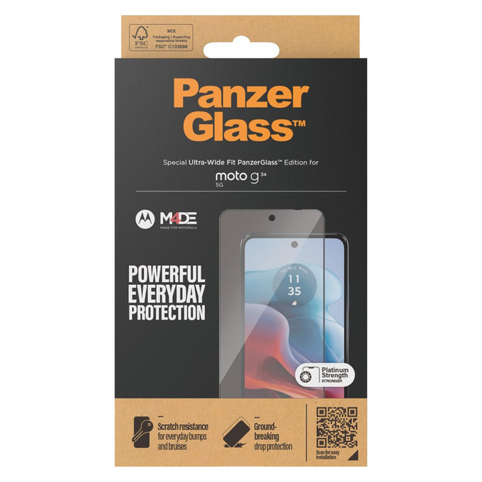 Σκληρυμένο γυαλί UWF για Motorola Moto G34, Μαύρο, PanzerGlass