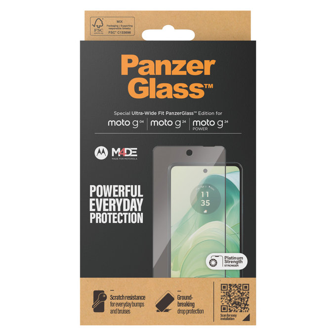 Σκληρυμένο γυαλί UWF για Motorola Moto G04/E14/G24 Power, Μαύρο, PanzerGlass