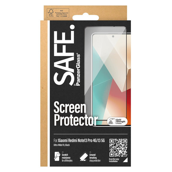 Σκληρυμένο γυαλί UWF για Xiaomi Redmi Note 13 4G, Μαύρο, SAFE by PanzerGlass
