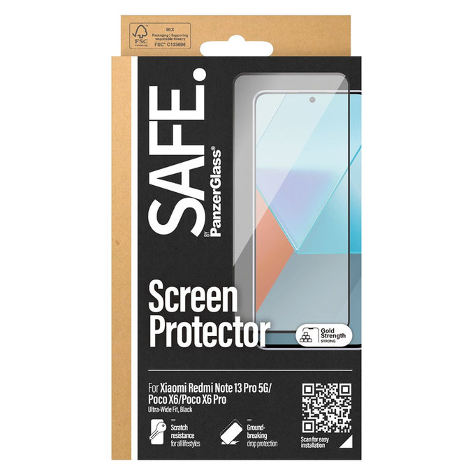 Σκληρυμένο γυαλί UWF για Xiaomi Redmi Note 13 Pro 5G, Μαύρο, SAFE by PanzerGlass