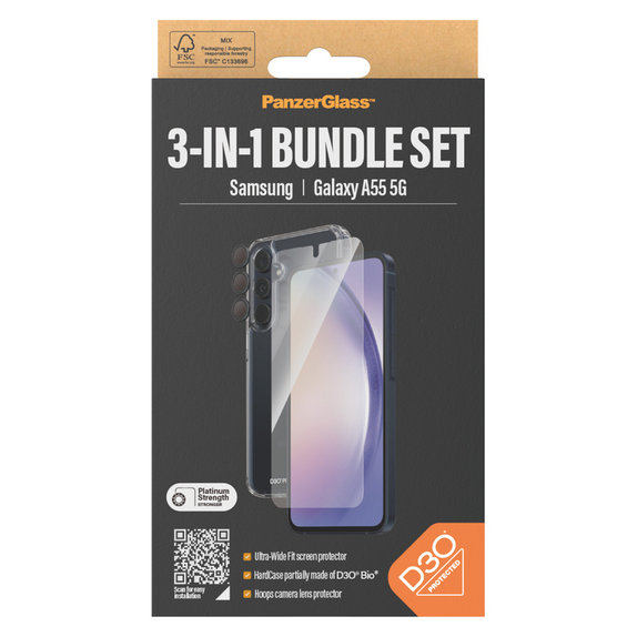 Bundle Hoops + Σκληρυμένο γυαλί UWF + Hard Case D3O για Samsung Galaxy A55 5G, PanzerGlass