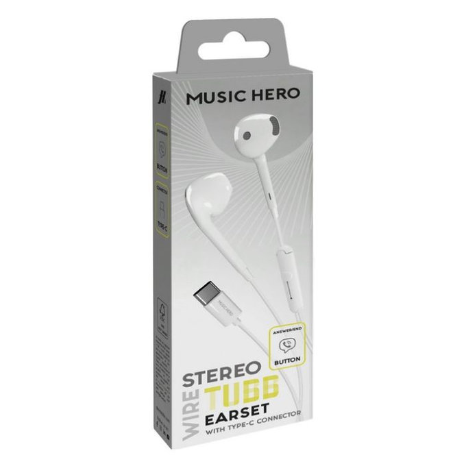 Ακουστικά TUBB, USB-C | λευκό | White | Music Hero