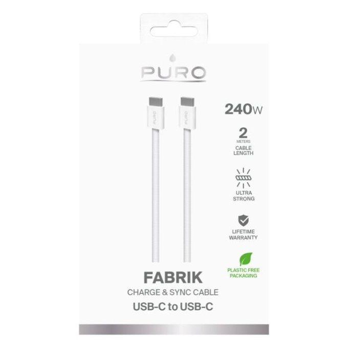 Καλώδιο USB-C / USB-C, 240W, Fabrik FABK4 (2m), Λευκό | White | PURO
