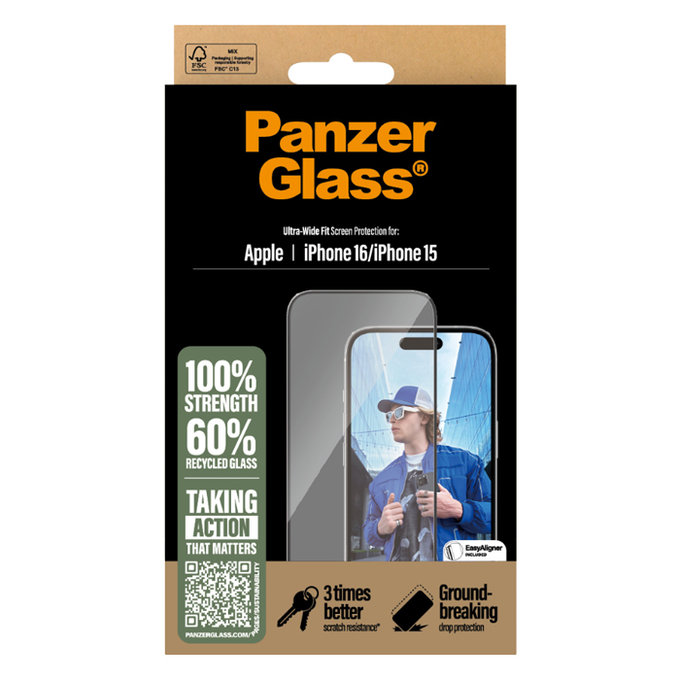 Προστατευτικό Γυαλί UWF με εφαρμοστή για iPhone 16 | Transparent | PanzerGlass
