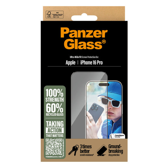 Προστατευτικό Γυαλί UWF με εφαρμοστή για iPhone 16 Pro | Transparent | PanzerGlass