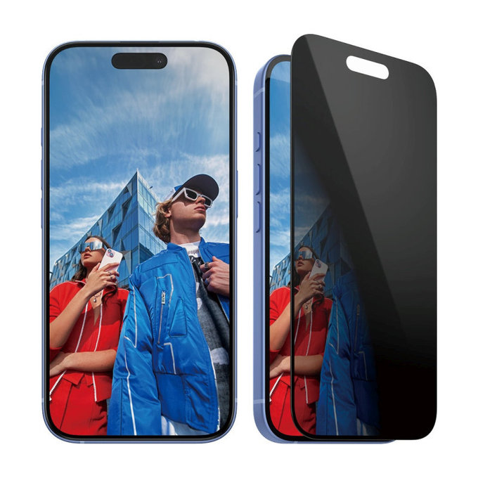 Σκληρυμένο γυαλί UWF Privacy με εφαρμογέα για iPhone 16/15, Μαύρο, PanzerGlass