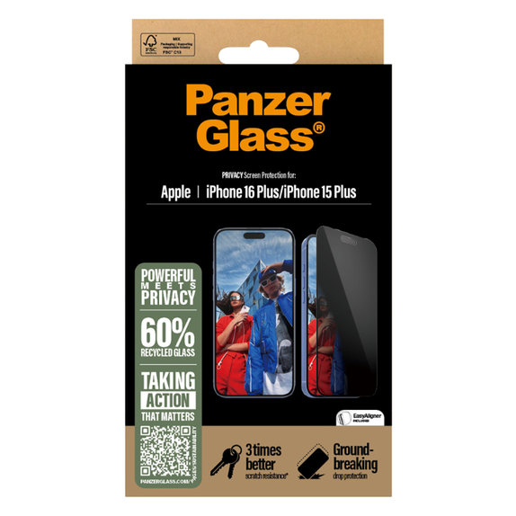 Προστατευτικό Γυαλί UWF Privacy με εφαρμοστή για iPhone 16 Plus | μαύρο | Black | PanzerGlass