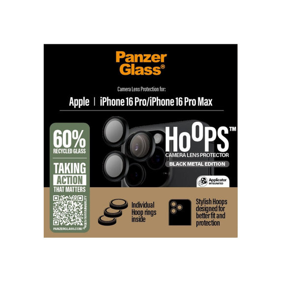Προστατευτικό καλύμματος φακού Hoops για iPhone 16 Pro Max/16 Pro, Μαύρο, PanzerGlass