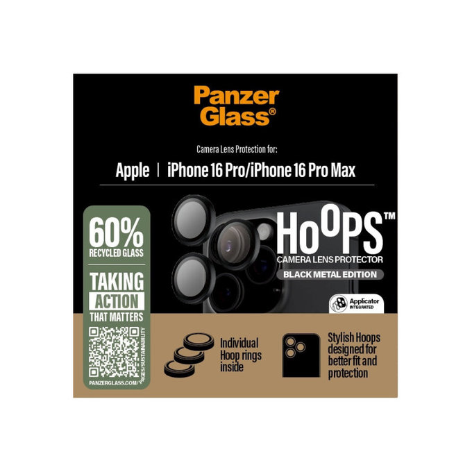 Προστατευτικό καλύμματος φακού Hoops για iPhone 16 Pro Max/16 Pro, Μαύρο, PanzerGlass